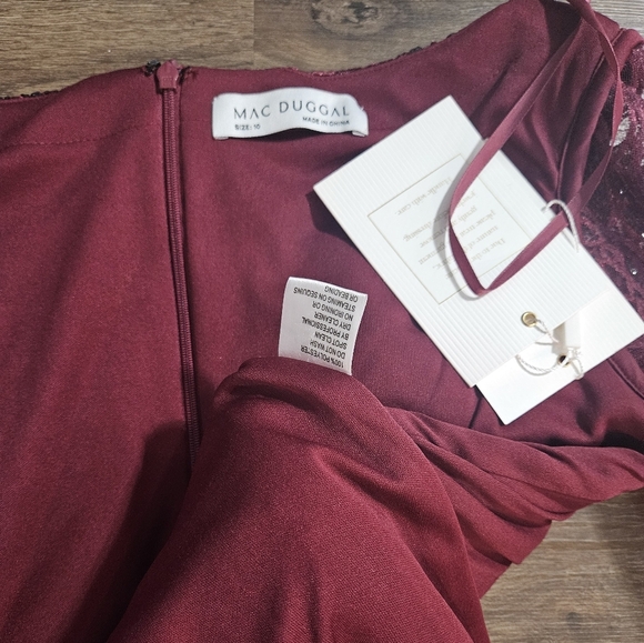 Mac Duggal Maxi Dress Ruched Embroidery Lace Sequin Faux Wrap Long Sleeves Gown - Picture 14 of 15